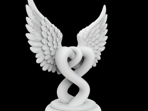 Dual Hearts with Wings Entwined Sculpture 3D Print Model Modelo de impresión 3D