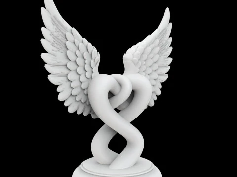 Dual Hearts with Wings Entwined Sculpture 3D Print Model 3D Print Model