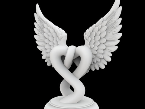 Dual Hearts with Wings Entwined Sculpture 3D Print Model 3D Print Model