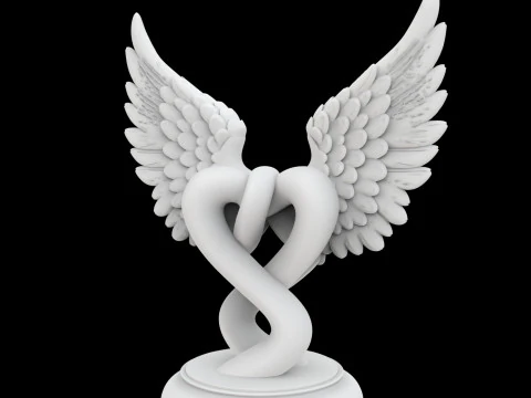 Dual Hearts with Wings Entwined Sculpture 3D Print Model 3D Print Model