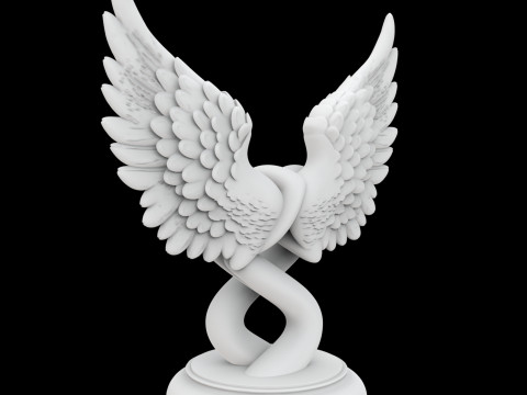 Dual Hearts with Wings Entwined Sculpture 3D Print Model 3D Print Model