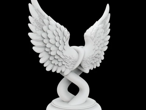 Dual Hearts with Wings Entwined Sculpture 3D Print Model 3D Print Model