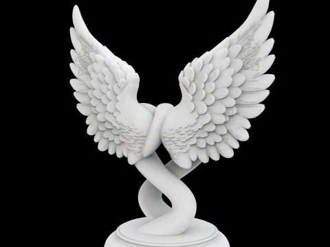 Dual Hearts with Wings Entwined Sculpture 3D Print Model 3D Print Model
