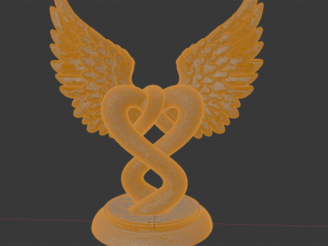 Dual Hearts with Wings Entwined Sculpture 3D Print Model 3D Print Model