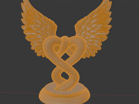 Dual Hearts with Wings Entwined Sculpture 3D Print Model 3D Print Model