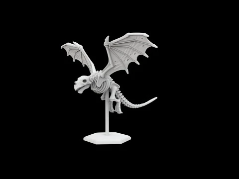 Flying Skeleton Dragon with Spread Wings 3D Printable Model 3D Print Model