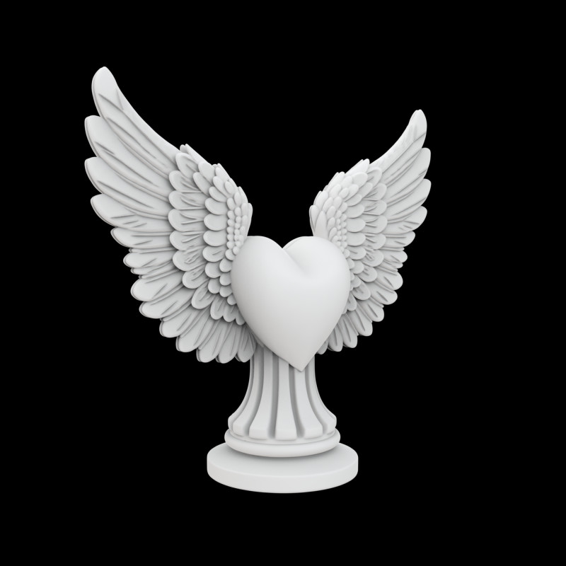 Heart with Angel Wings Sculpture 3D 3D Baskı Modeli .c4d .max .obj .3ds .fbx .stl .blend