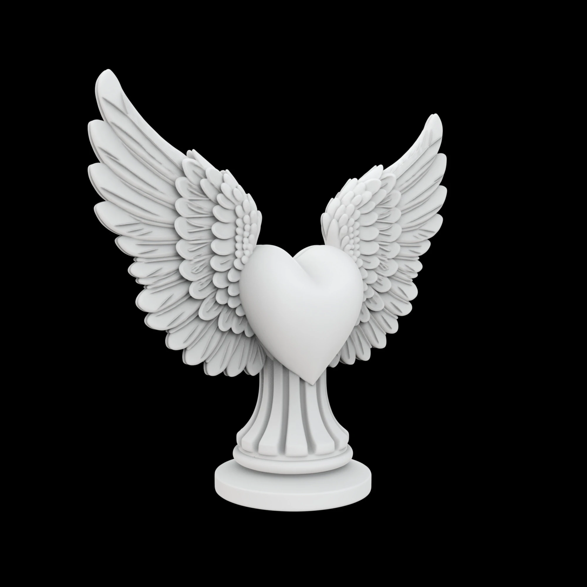 Heart with Angel Wings Sculpture 3D 3D Print Model .c4d .max .obj .3ds .fbx .stl .blend 