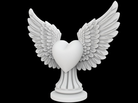 Heart with Angel Wings Sculpture 3D 3D Baskı Modeli