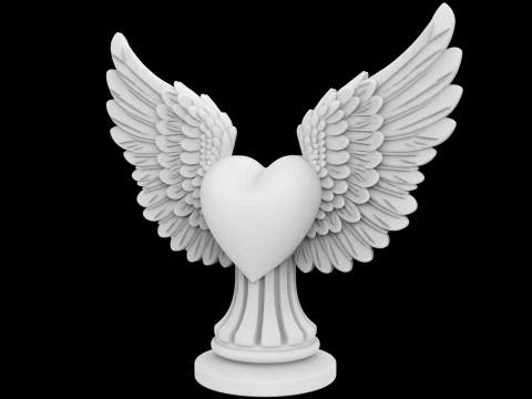 Heart with Angel Wings Sculpture 3D 3D Print Model