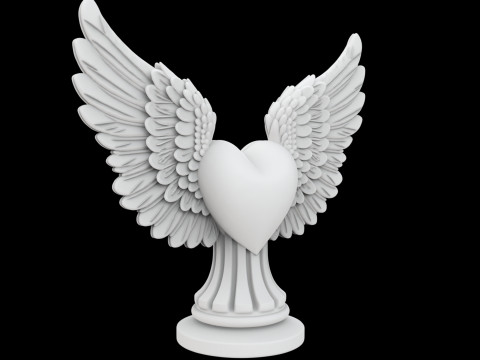 Heart with Angel Wings Sculpture 3D 3D Baskı Modeli