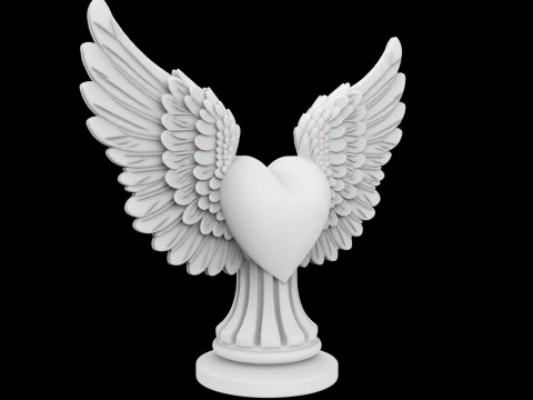 Heart with Angel Wings Sculpture 3D 3D Print Model