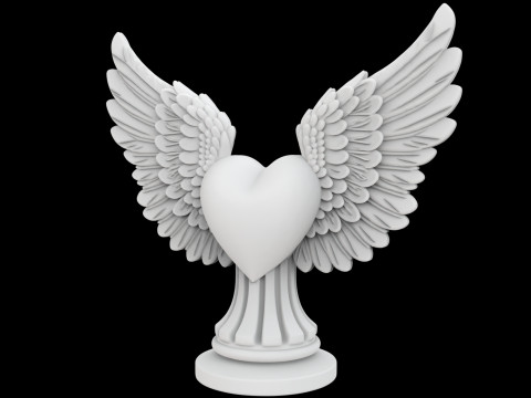Heart with Angel Wings Sculpture 3D 3D Baskı Modeli