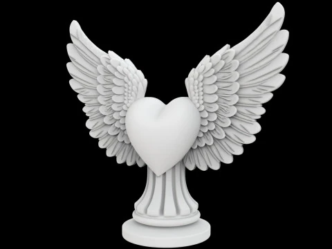 Heart with Angel Wings Sculpture 3D 3D Print Model