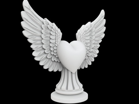 Heart with Angel Wings Sculpture 3D 3D Baskı Modeli
