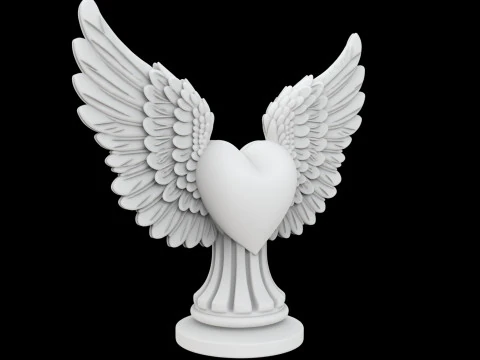 Heart with Angel Wings Sculpture 3D 3D Print Model