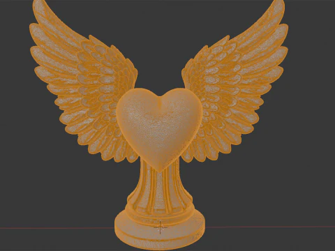 Heart with Angel Wings Sculpture 3D 3D Print Model