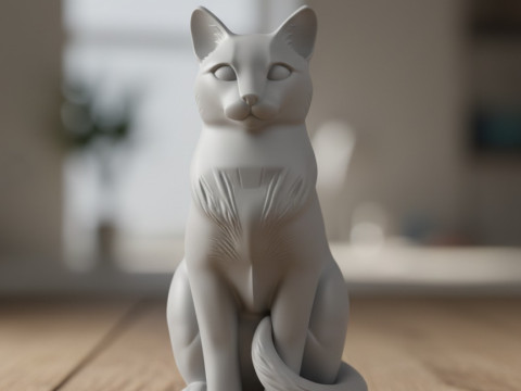 Sitting Cat Statue Dual View Modèles 3D en vedette