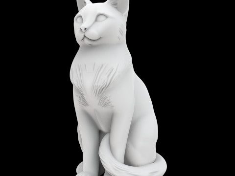 Sitting Cat Statue Dual View Modello di stampa 3D