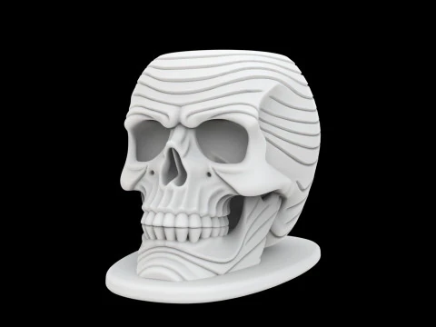 Zen Wave Skull Pen Cup 3D Print Model