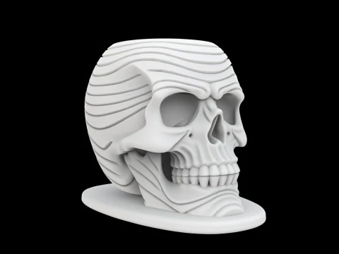 Zen Wave Skull Pen Cup 3D Print Model