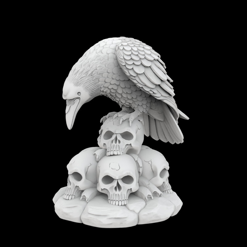 Gothic Raven Skull Statue 3D Baskı Modeli .c4d .max .obj .3ds .fbx .stl .blend 