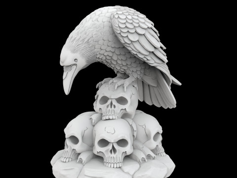 Gothic Raven Skull Statue 3D Print Model