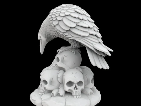 Gothic Raven Skull Statue 3D Print Model