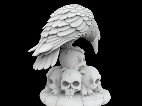 Gothic Raven Skull Statue 3D Baskı Modeli