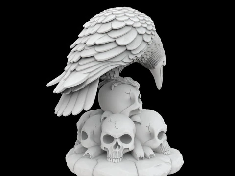 Gothic Raven Skull Statue 3D Print Model