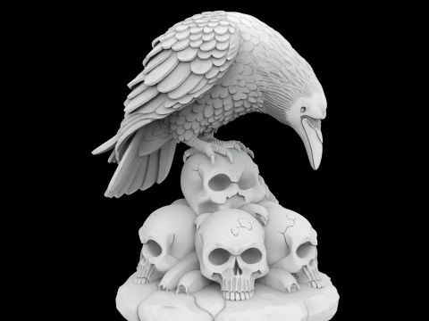 Gothic Raven Skull Statue 3D Print Model