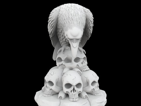 Gothic Raven Skull Statue 3D Baskı Modeli