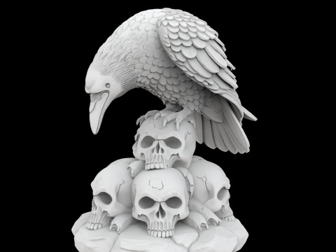 Gothic Raven Skull Statue 3D Baskı Modeli