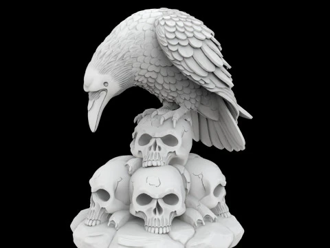 Gothic Raven Skull Statue 3D Print Model