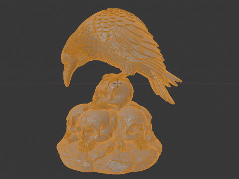 Gothic Raven Skull Statue 3D Baskı Modeli