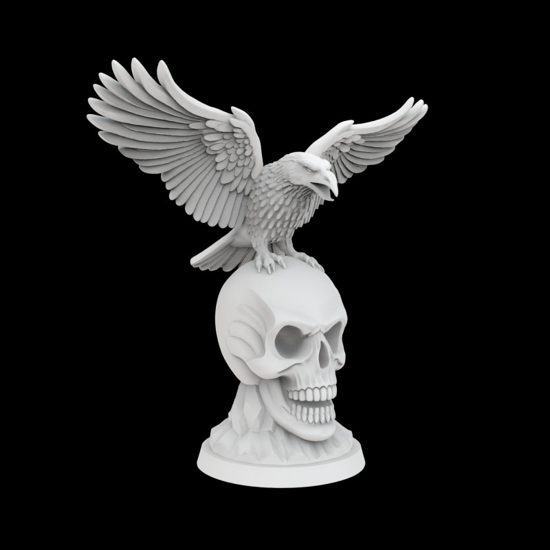 Raven on Skull Gothic Sculpture 3D P 3D Baskı Modeli .c4d .max .obj .3ds .fbx .stl .blend