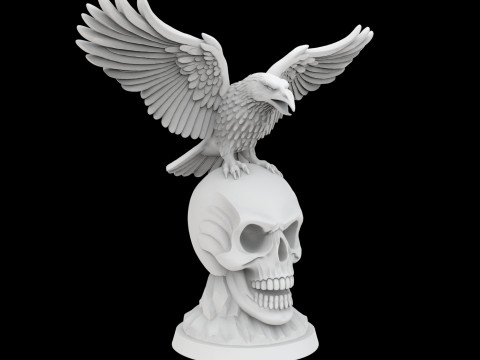 Raven on Skull Gothic Sculpture 3D P 3D Druckmodell
