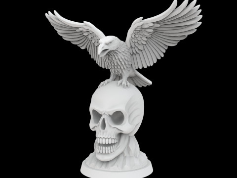 Raven on Skull Gothic Sculpture 3D P 3D Baskı Modeli