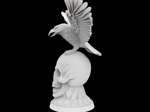 Raven on Skull Gothic Sculpture 3D P 3D Baskı Modeli