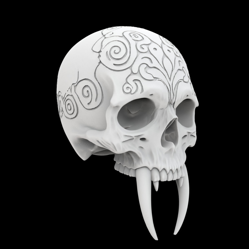 Tribal Skull with Fangs 3D Принт Модель .c4d .max .obj .3ds .fbx .stl .blend
