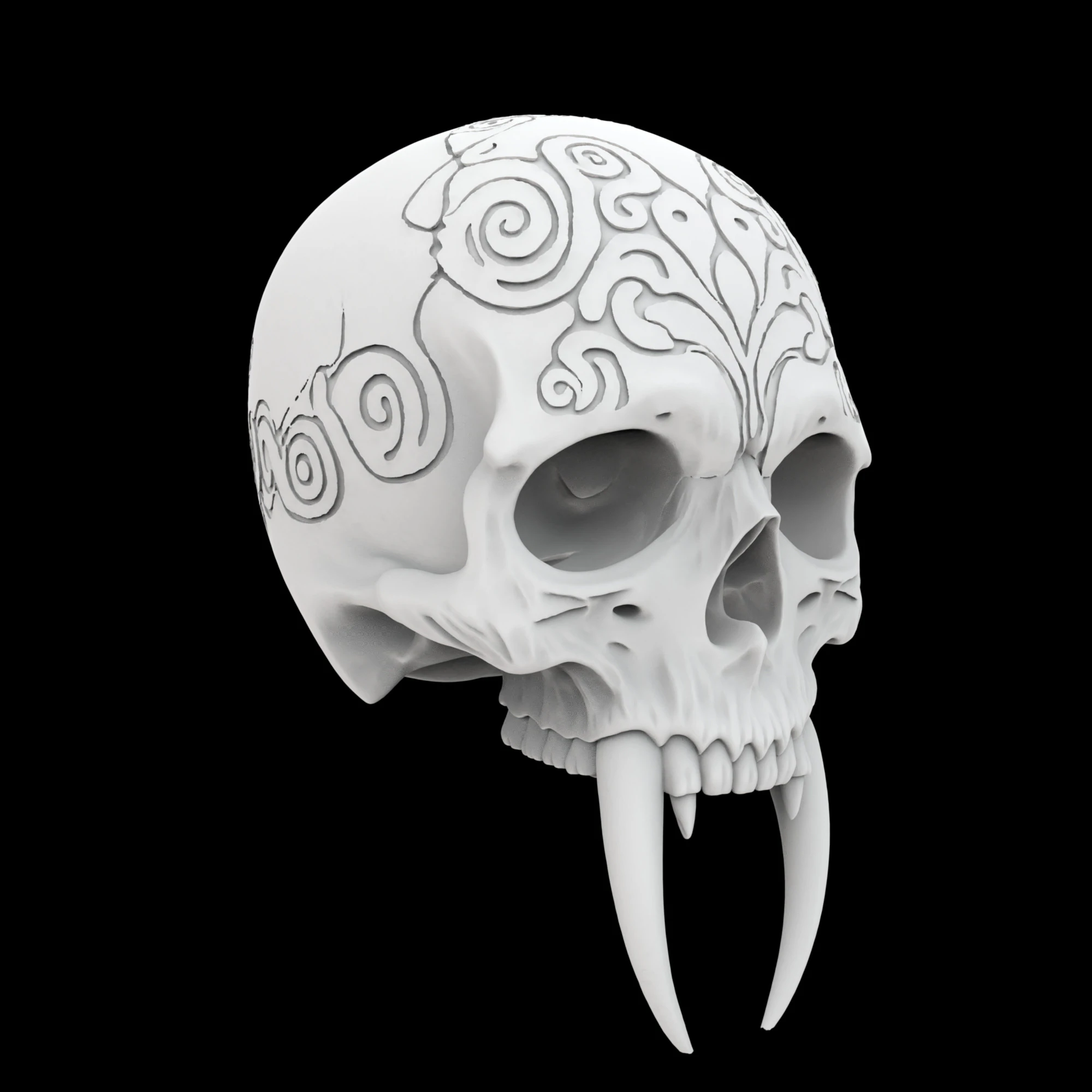 Tribal Skull with Fangs 3D Print Model .c4d .max .obj .3ds .fbx .stl .blend 