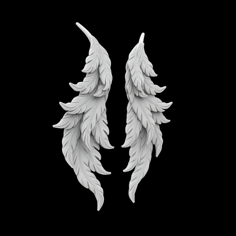 Angelic Feather Earrings 3D Print Model .c4d .max .obj .3ds .fbx .stl .blend 