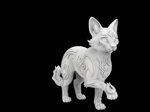 Fantasy Cat with Crystal Eyes 3D Printable Model 3D Baskı Modeli