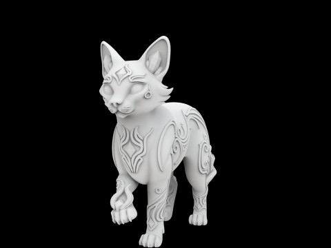 Fantasy Cat with Crystal Eyes 3D Printable Model 3D प्रिंट मॉडल