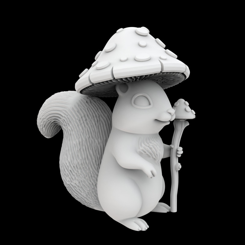 Fantasy Forest Squirrel with Mushroom Hat 3D Printable Model 3D Print Model .c4d .max .obj .3ds .fbx .stl .blend 
