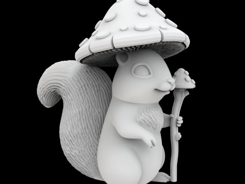 Fantasy Forest Squirrel with Mushroom Hat 3D Printable Model 3D Baskı Modeli