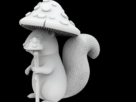 Fantasy Forest Squirrel with Mushroom Hat 3D Printable Model 3D Print Model