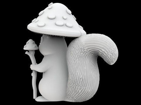 Fantasy Forest Squirrel with Mushroom Hat 3D Printable Model 3D Print Model