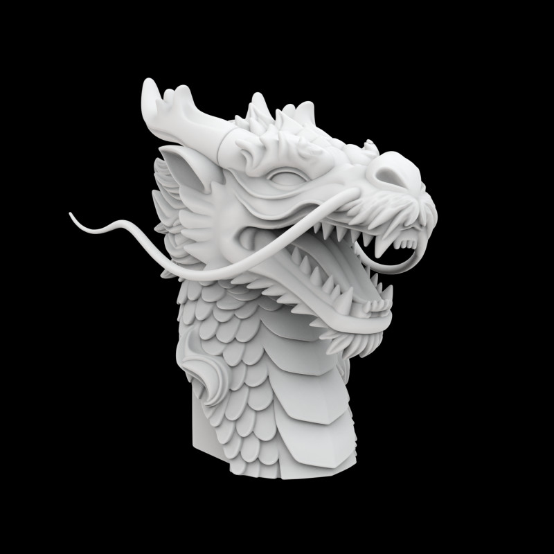 Fierce Eastern Dragon Head Sculpture 3D Print Model .c4d .max .obj .3ds .fbx .stl .blend 