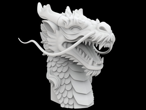 Fierce Eastern Dragon Head Sculpture Modèles 3D en vedette